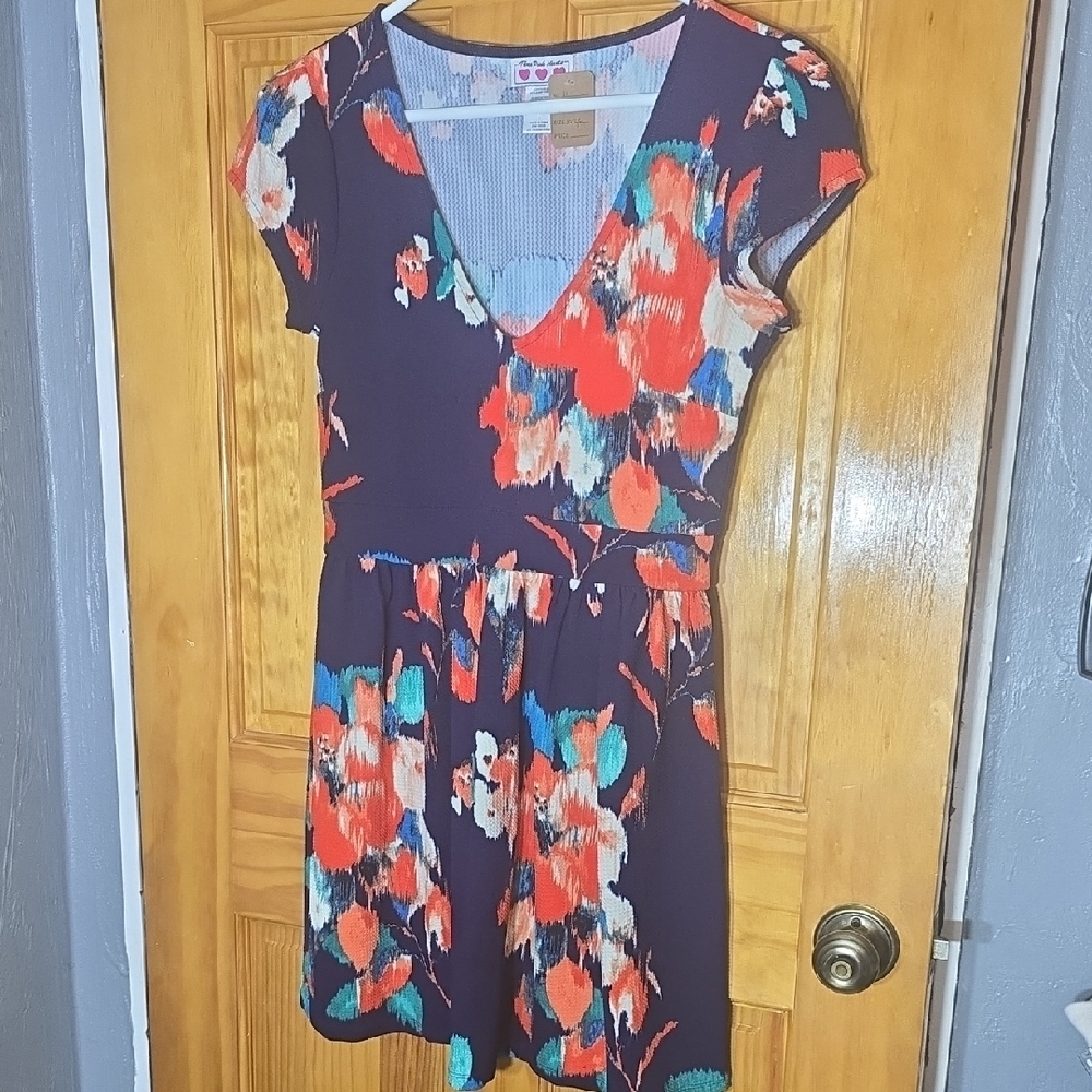 Box DThree Hearts Navy and Orange Floral Mini Dress